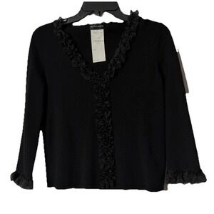 Rena Lange Womens Long Sleeve Wool Black Lace Pullover Top Blouse Shirt Size 8